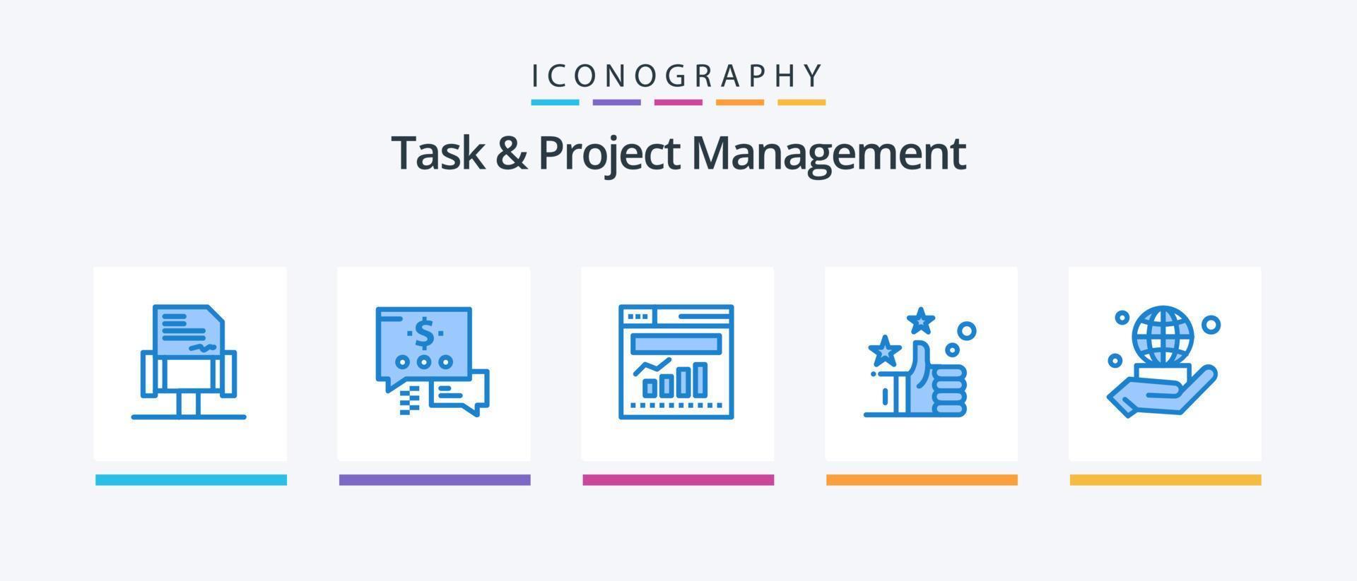 paquete de iconos azul 5 de gestión de tareas y proyectos que incluye . negocio. Internet. mundo. como. diseño de iconos creativos vector