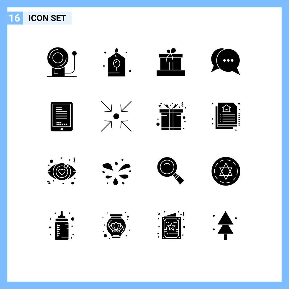 16 User Interface Solid Glyph Pack of modern Signs and Symbols of hardware mobile box bubble conversation Editable Vector Design Elements