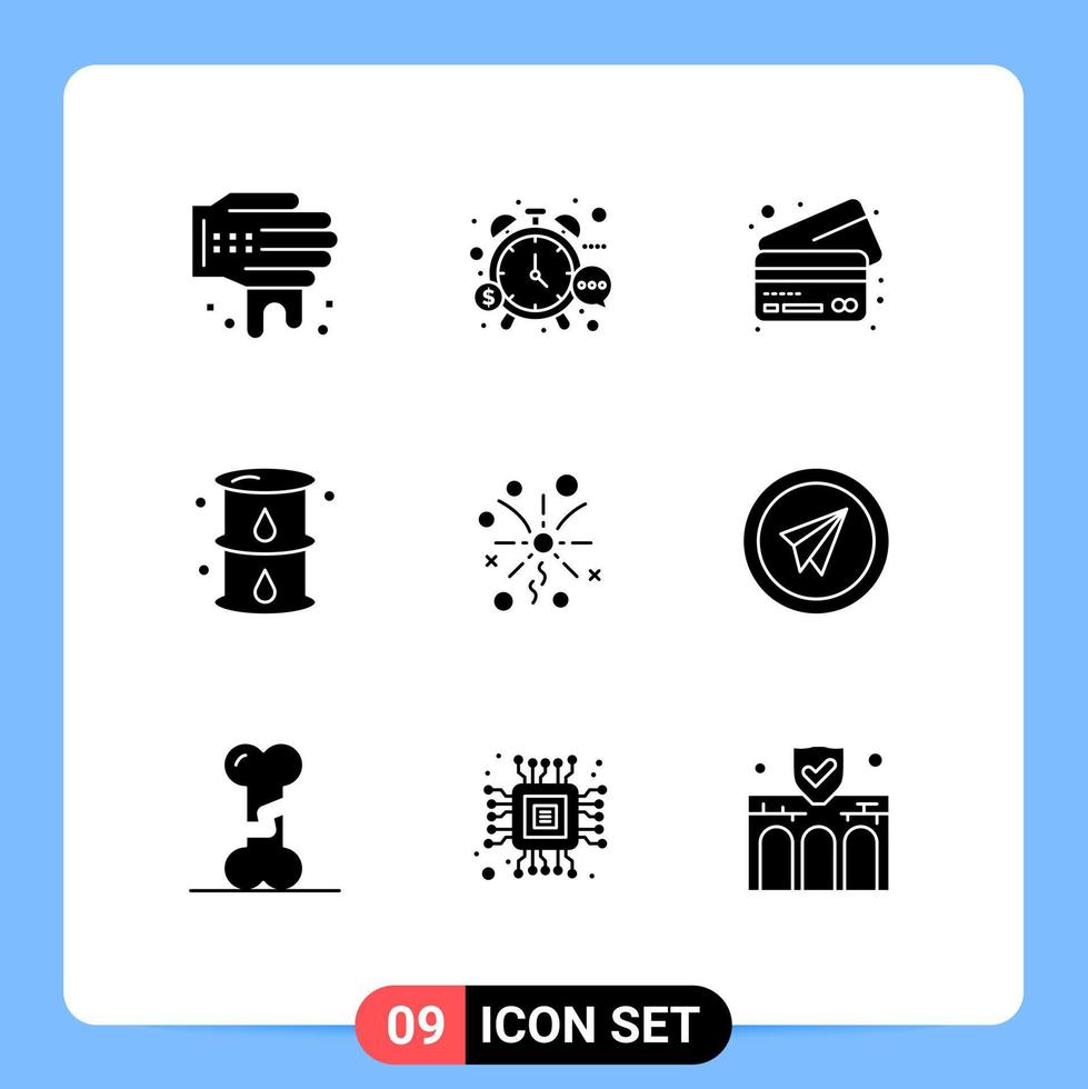 9 User Interface Solid Glyph Pack of modern Signs and Symbols of light power bank oil fuel Editable Vector Design Elements