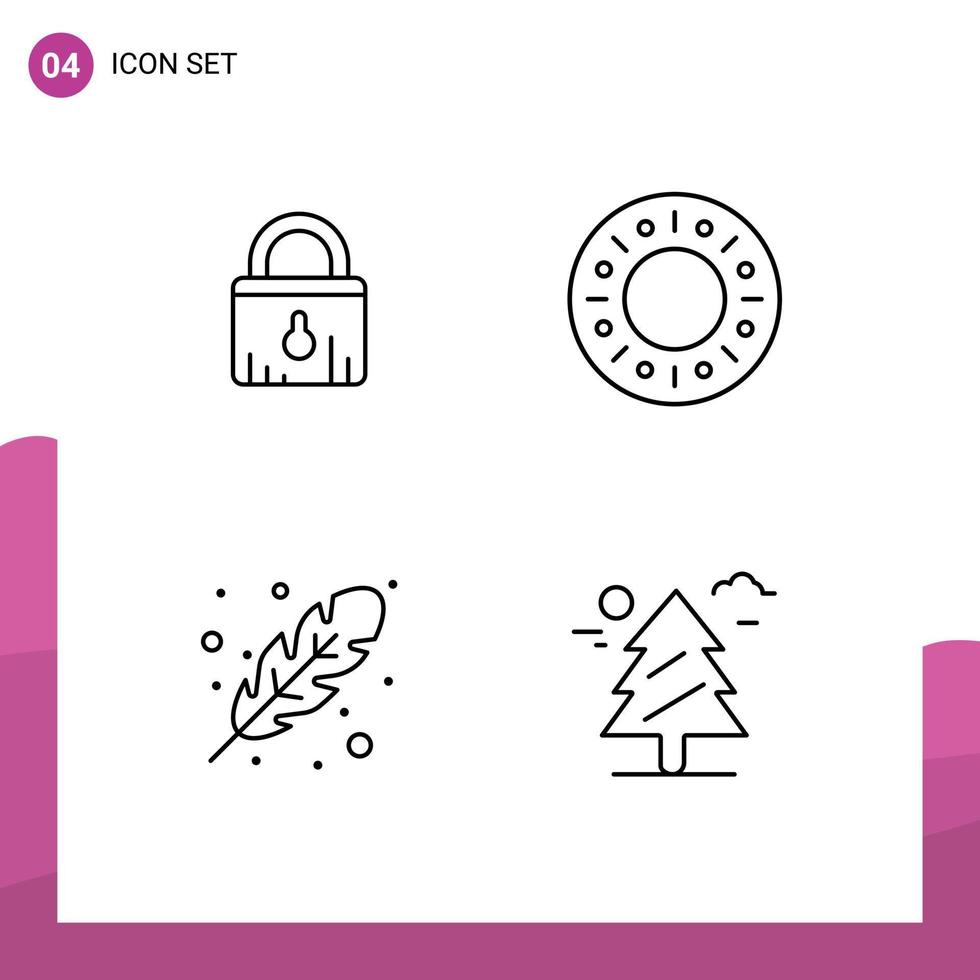 4 Thematic Vector Filledline Flat Colors and Editable Symbols of lock fall shopping food forest Editable Vector Design Elements