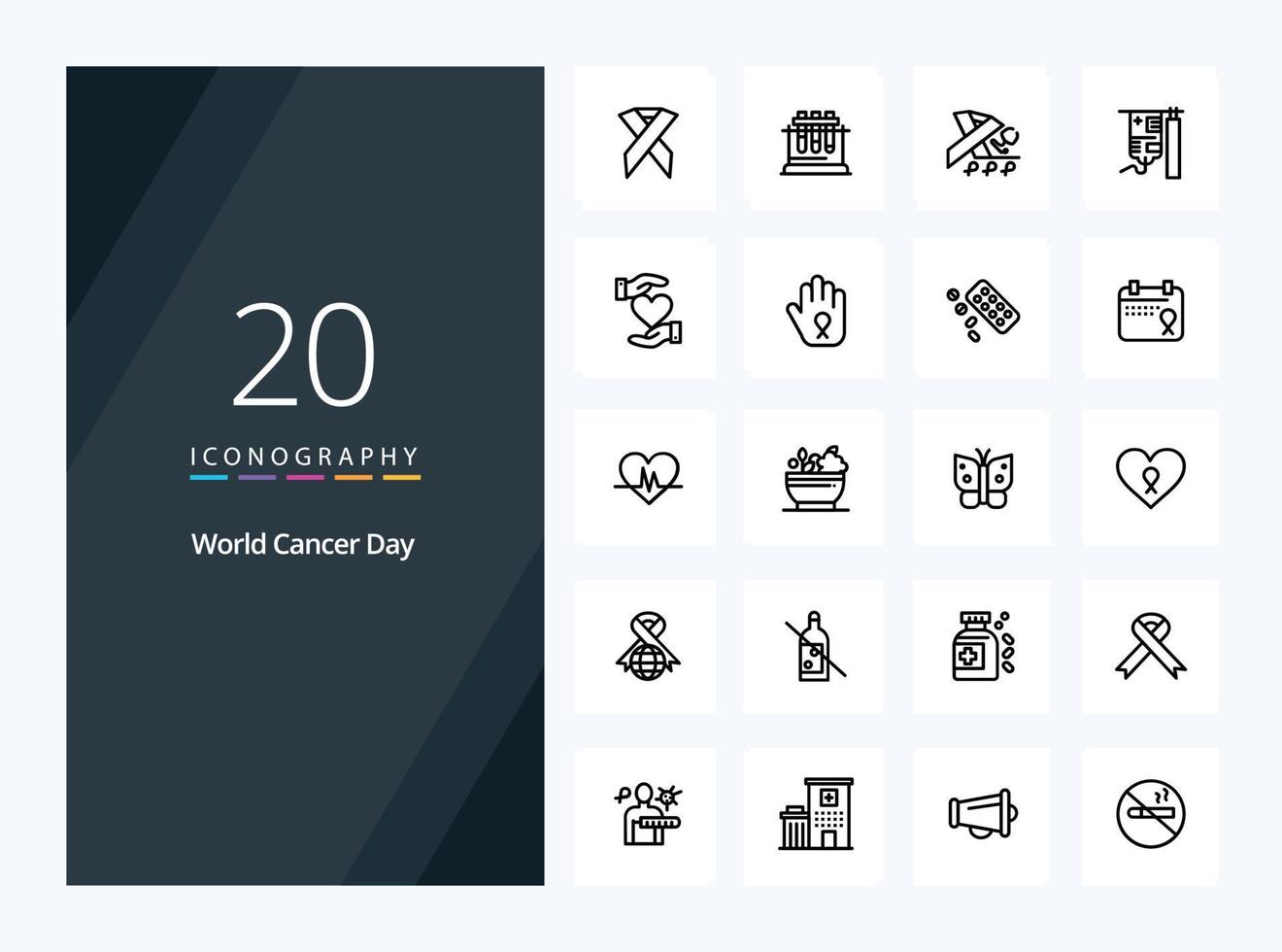 20 World Cancer Day Outline icon for presentation vector