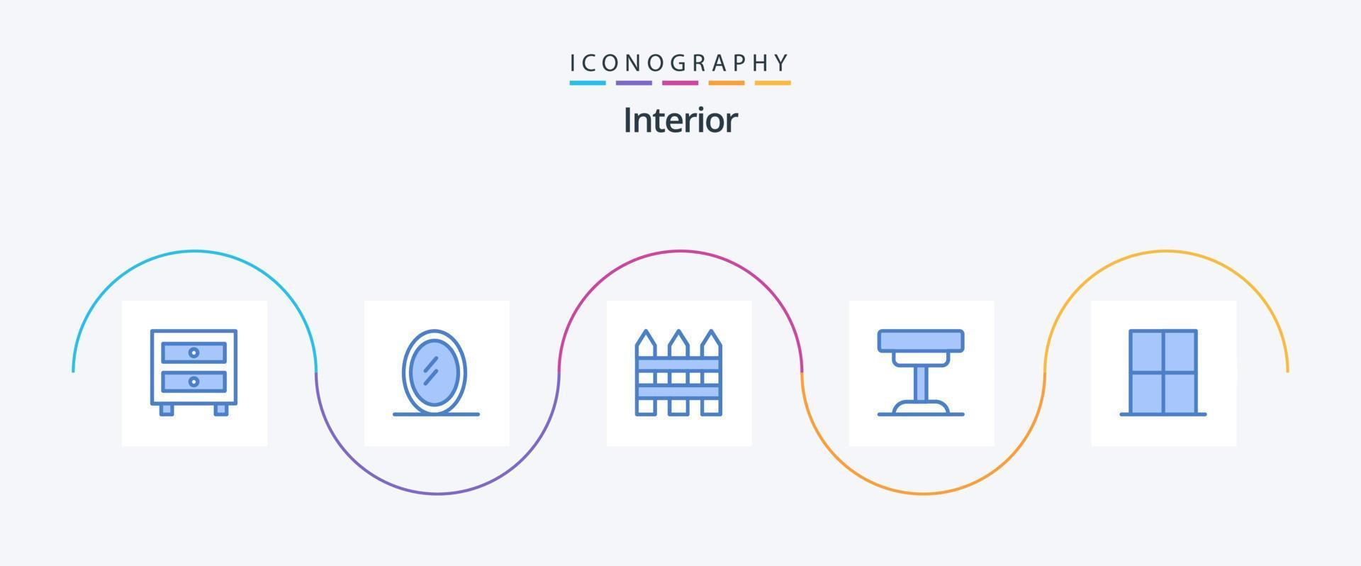 paquete de 5 íconos interiores azules que incluye el interior. mueble. cerca de Jardín. mesa. mueble vector