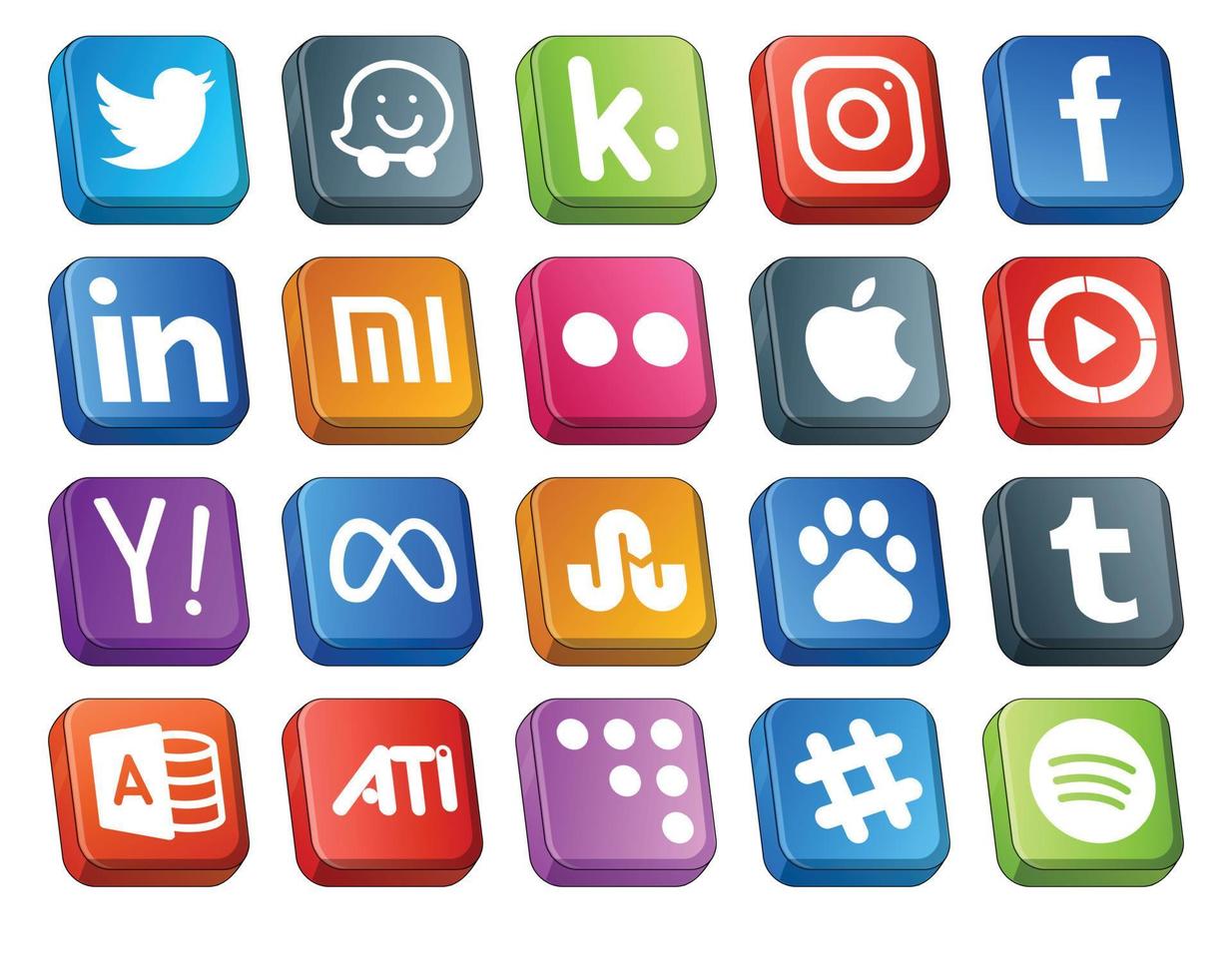 paquete de 20 íconos de redes sociales que incluye baidu facebook flickr meta yahoo vector