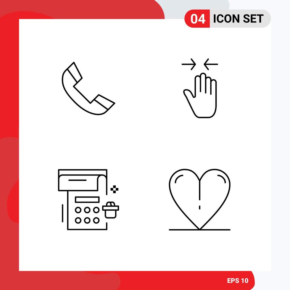 Editable Vector Line Pack of 4 Simple Filledline Flat Colors of call calendar telephone pinch event Editable Vector Design Elements