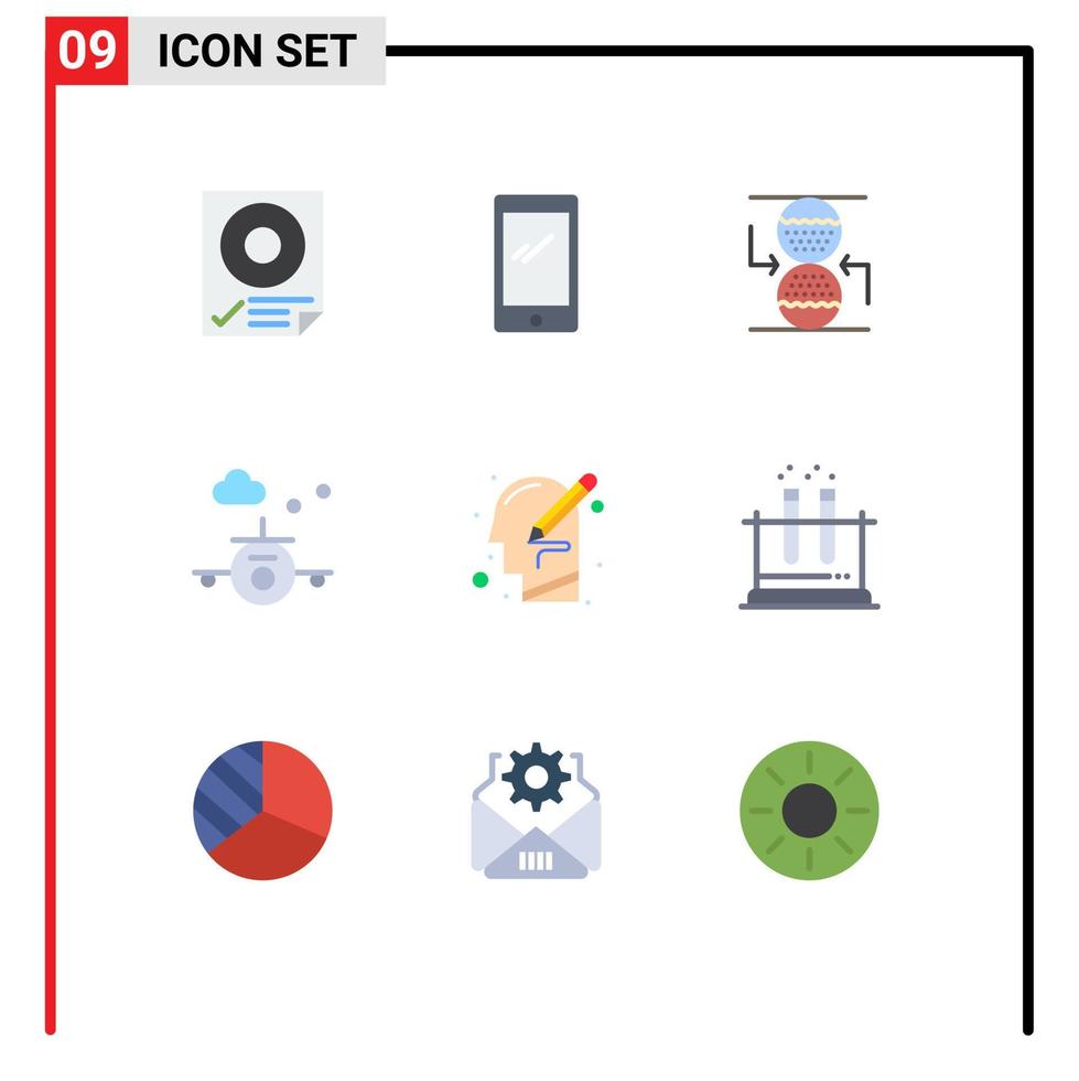 Mobile Interface Flat Color Set of 9 Pictograms of travel holiday android beach effective Editable Vector Design Elements
