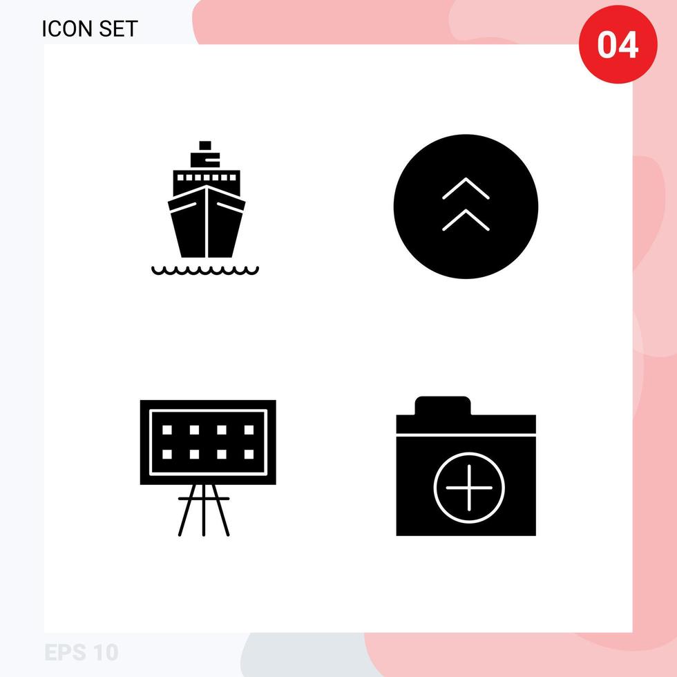 Set of 4 Vector Solid Glyphs on Grid for boat board vessel direction presentation Editable Vector Design Elements