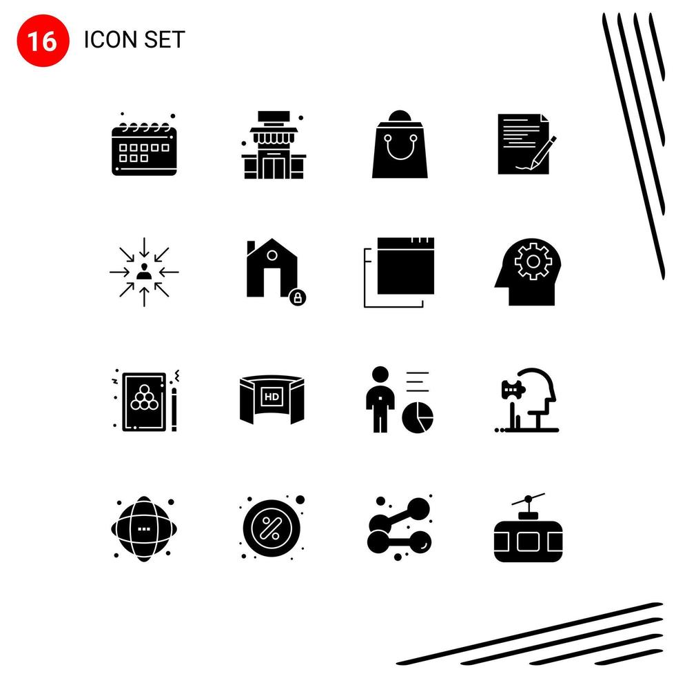 16 Thematic Vector Solid Glyphs and Editable Symbols of choice report bag note paper Editable Vector Design Elements