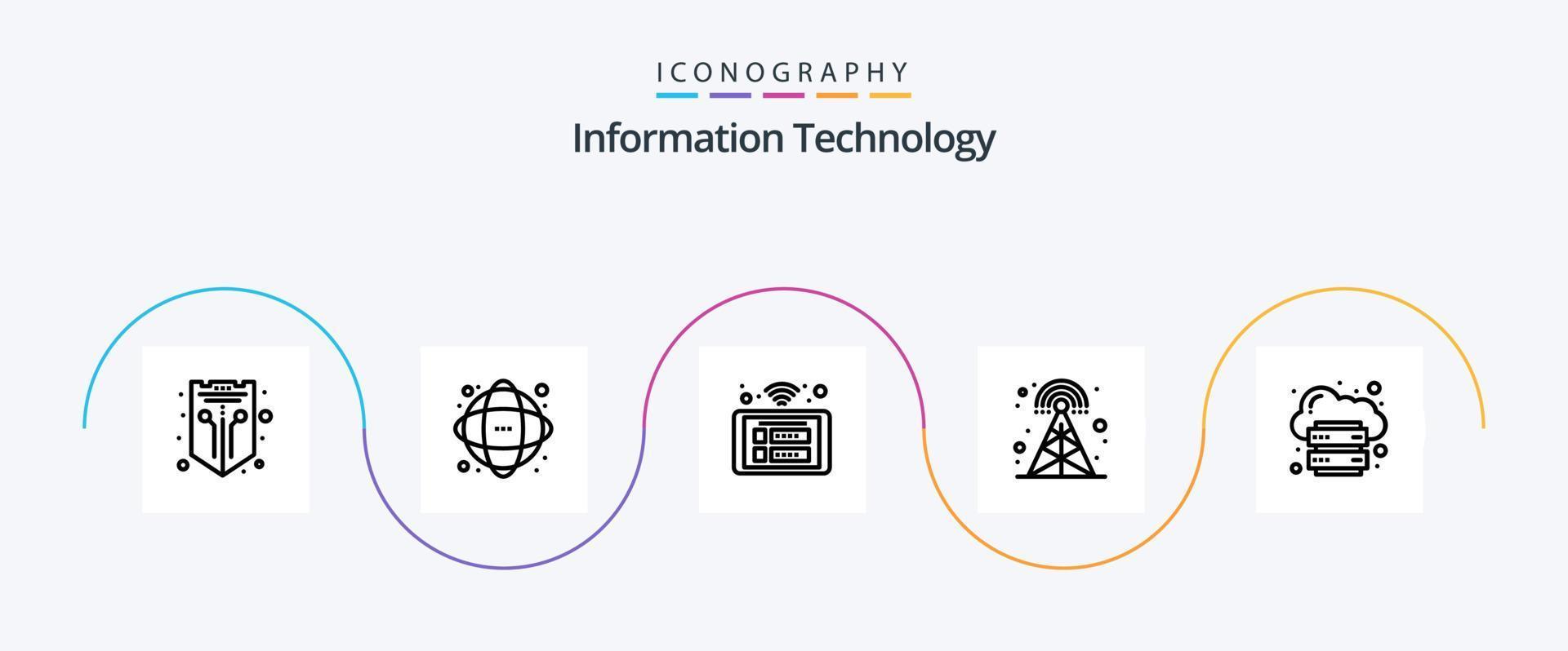 Information Technology Line 5 Icon Pack Including radio. broadcasting. network. wifi. panel vector