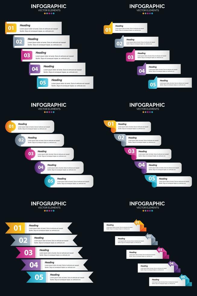 Vector 6 Infographics Pack Presentation slide template 5 Steps cycle diagrams and timelines