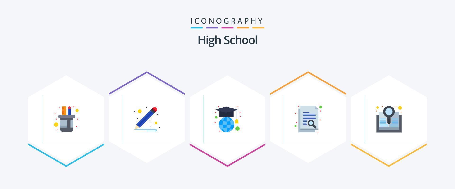 High School 25 Flat icon pack including . research. globe. explore. search vector