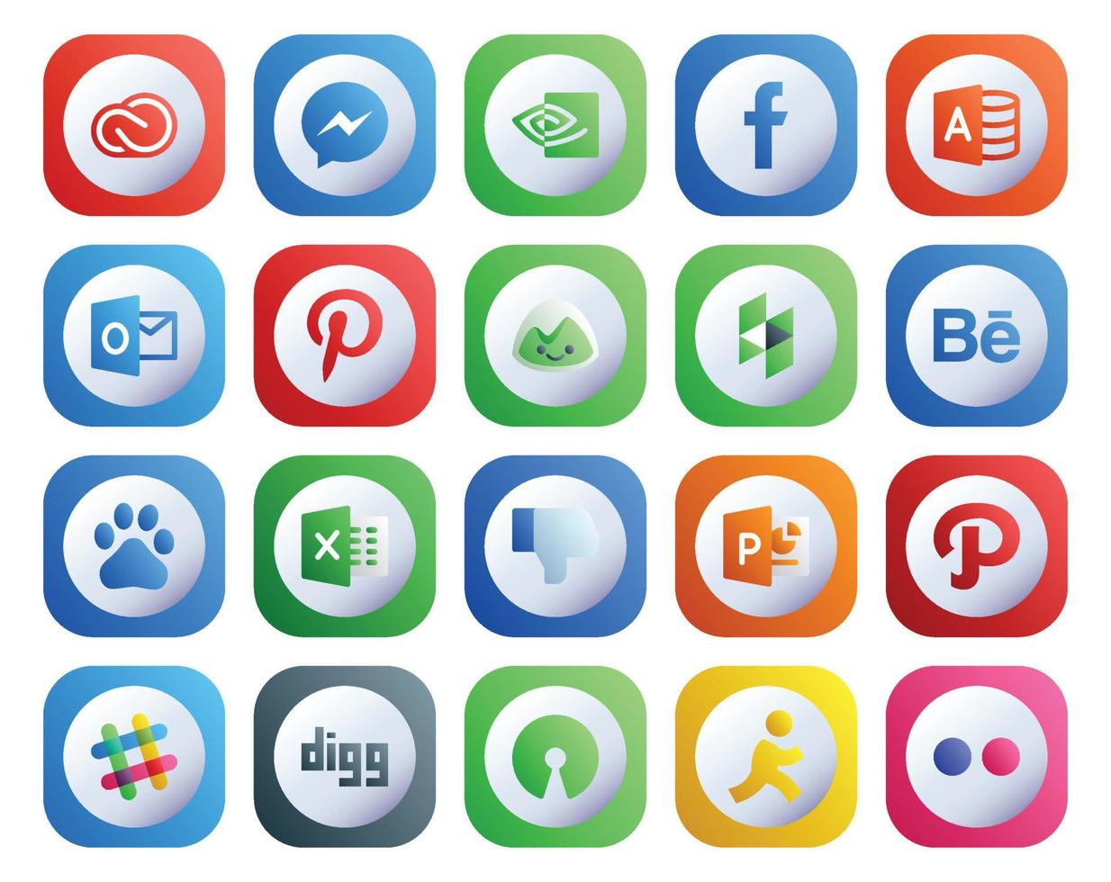 20 Social Media Icon Pack Including slack powerpoint pinterest dislike baidu vector