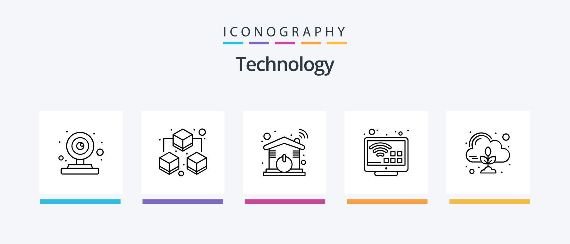 Technology Line 5 Icon Pack Including control. emission. energy consumption. tv. internet. Creative Icons Design vector