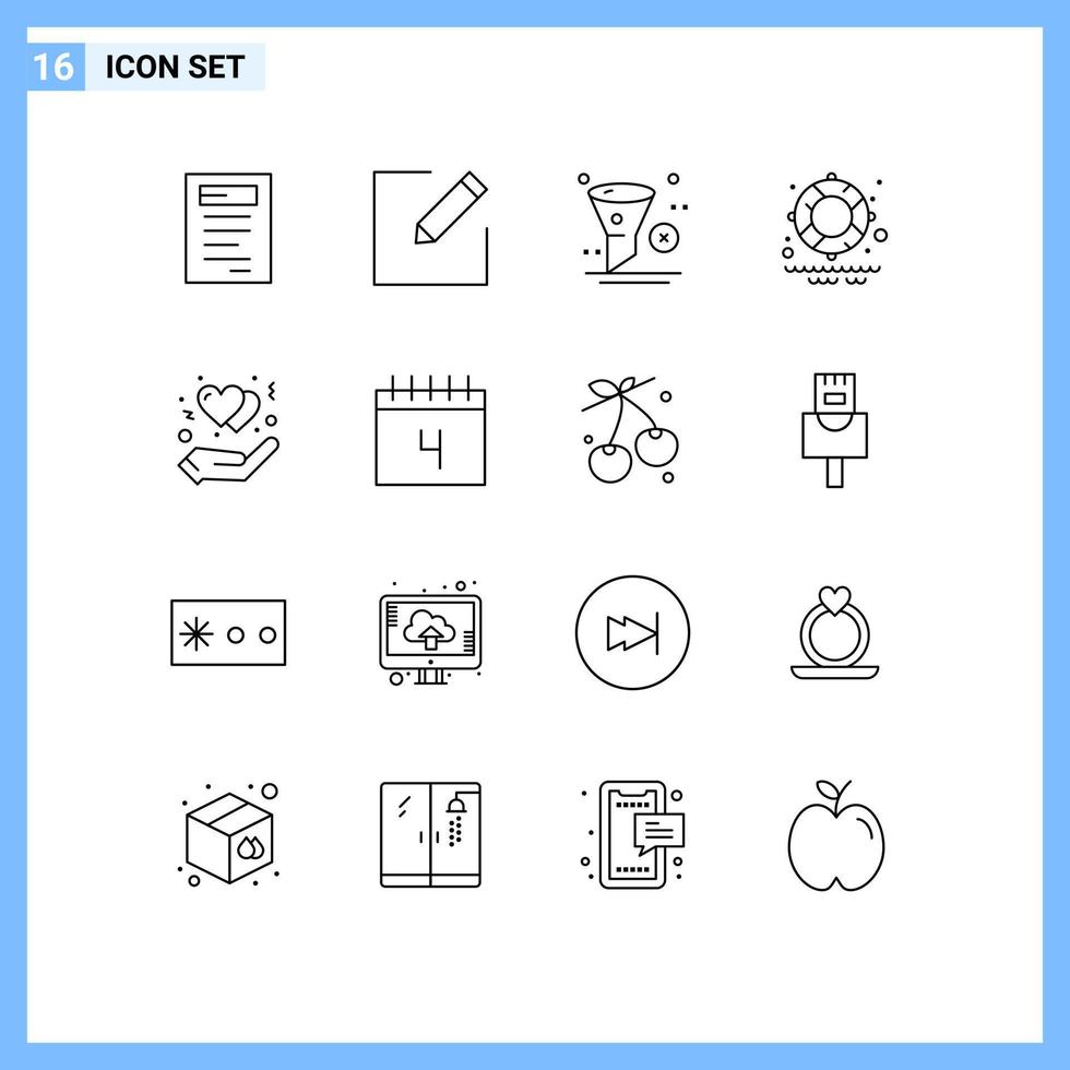 Universal Icon Symbols Group of 16 Modern Outlines of heart gesture filter protect water Editable Vector Design Elements