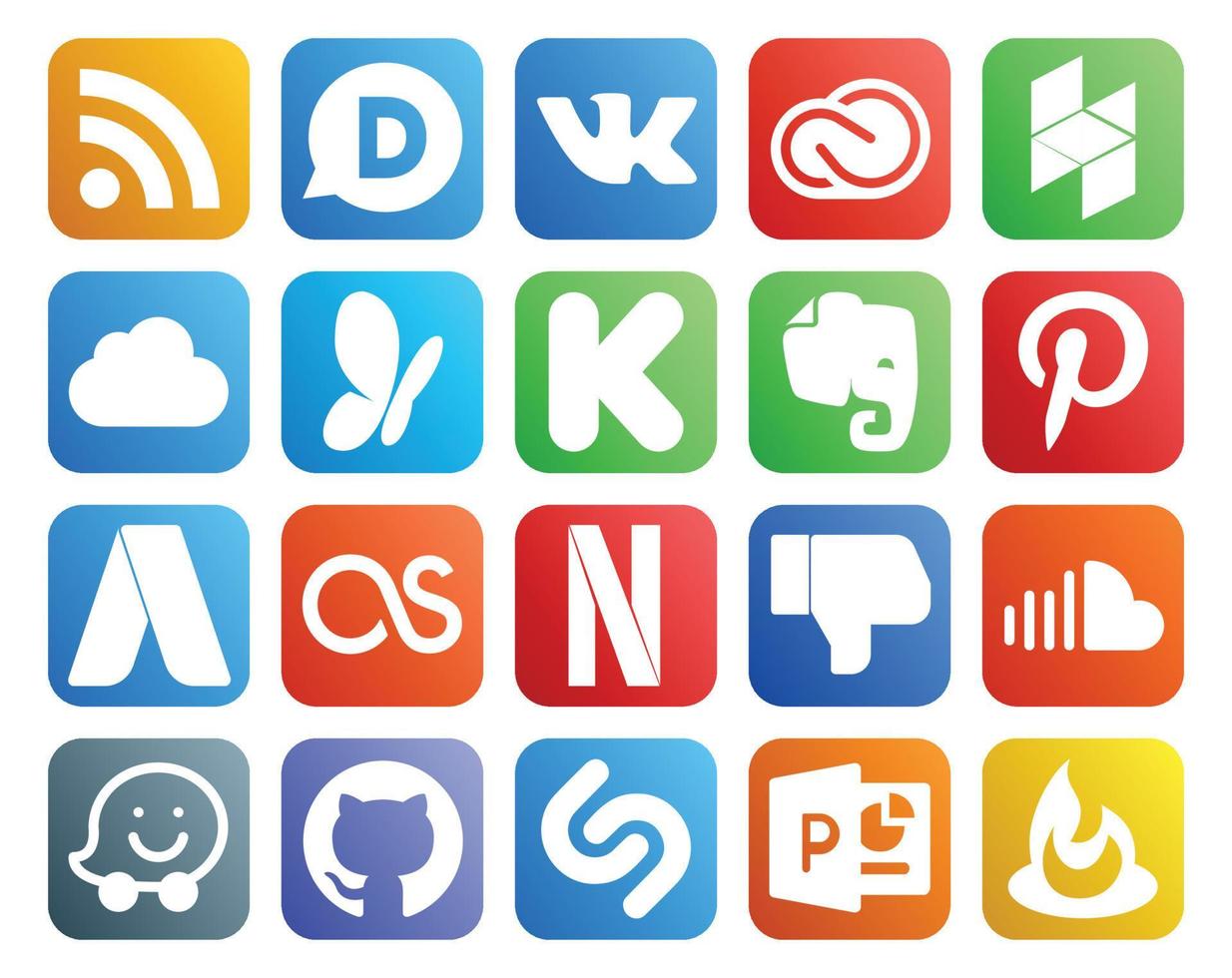 20 Social Media Icon Pack Including sound dislike msn netflix adwords vector