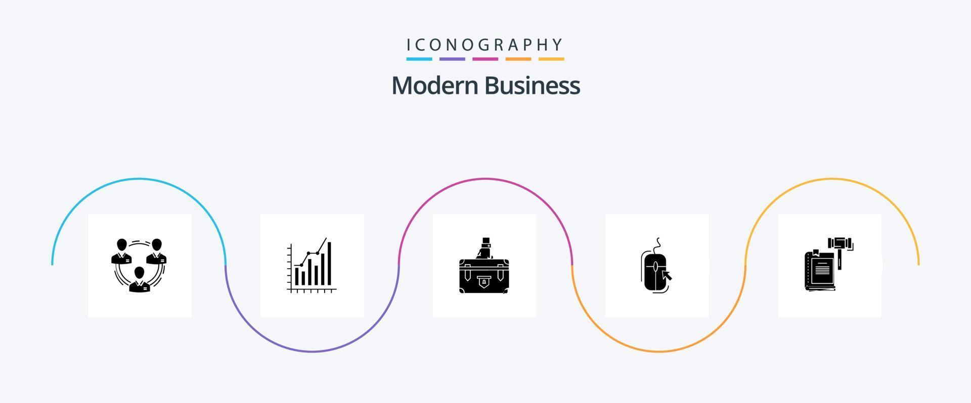 Modern Business Glyph 5 Icon Pack Including case. briefcase. analytics. suitcase. statistics vector