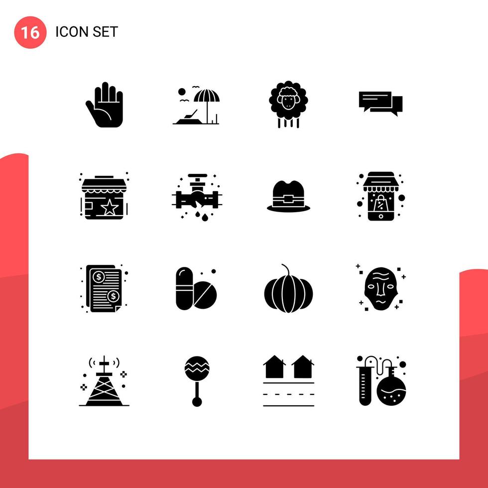 Group of 16 Solid Glyphs Signs and Symbols for reviews speech spring social communication Editable Vector Design Elements