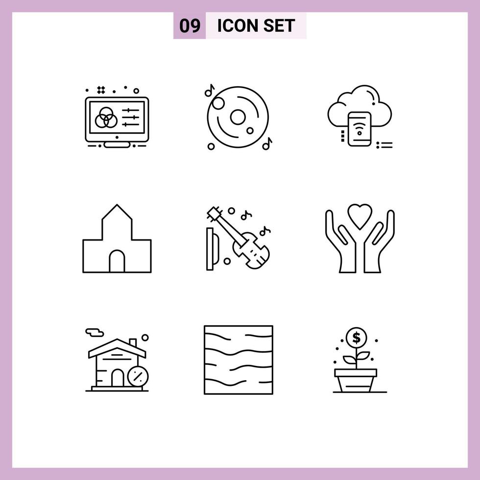9 Universal Outlines Set for Web and Mobile Applications christian building catholic multimedia cathedral church data Editable Vector Design Elements
