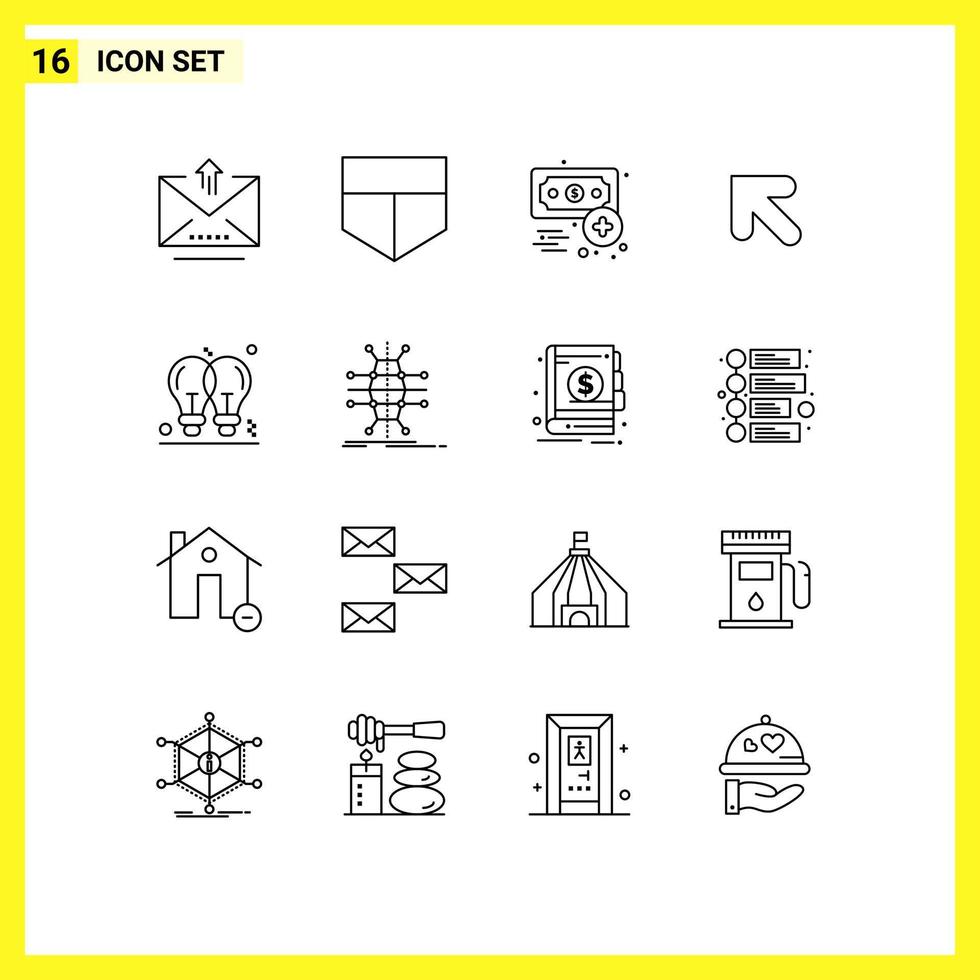 Pictogram Set of 16 Simple Outlines of business light finance idea left Editable Vector Design Elements