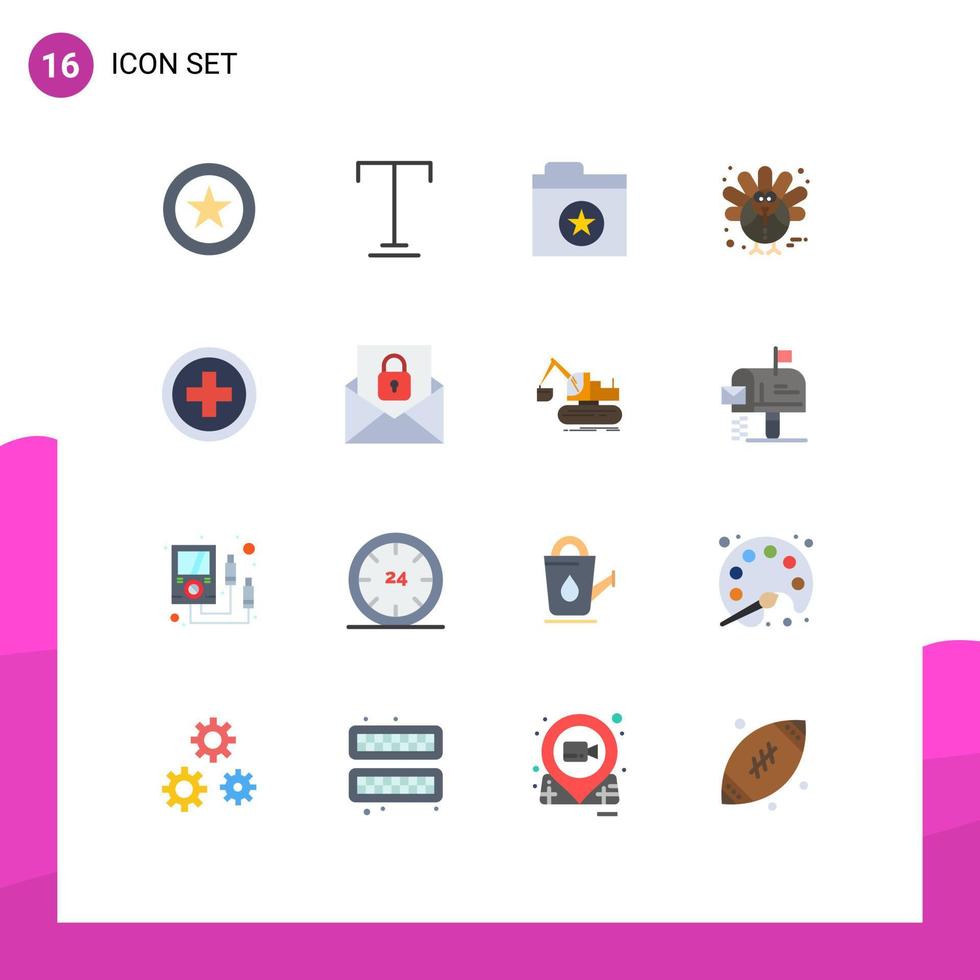 16 iconos creativos signos y símbolos modernos de la estrella de viaje de correo electrónico pavo regular paquete editable de elementos de diseño de vectores creativos