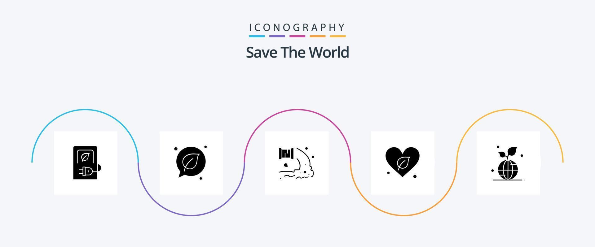 Save The World Glyph 5 Icon Pack Including save. green. save. heart. waste vector