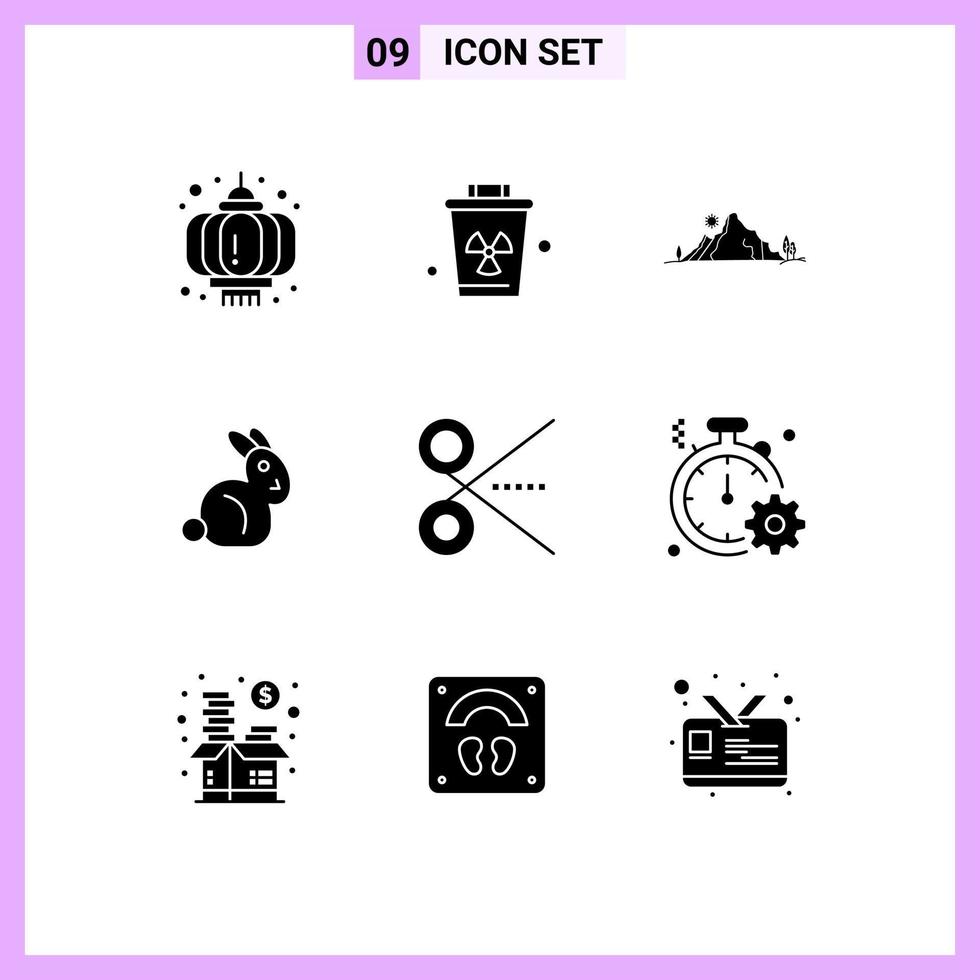 User Interface Pack of 9 Basic Solid Glyphs of office rabbit mountain easter tree Editable Vector Design Elements