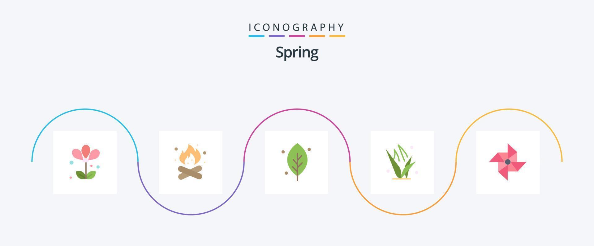 paquete de iconos de primavera plana 5 que incluye primavera. verde. naturaleza. pastos primavera vector