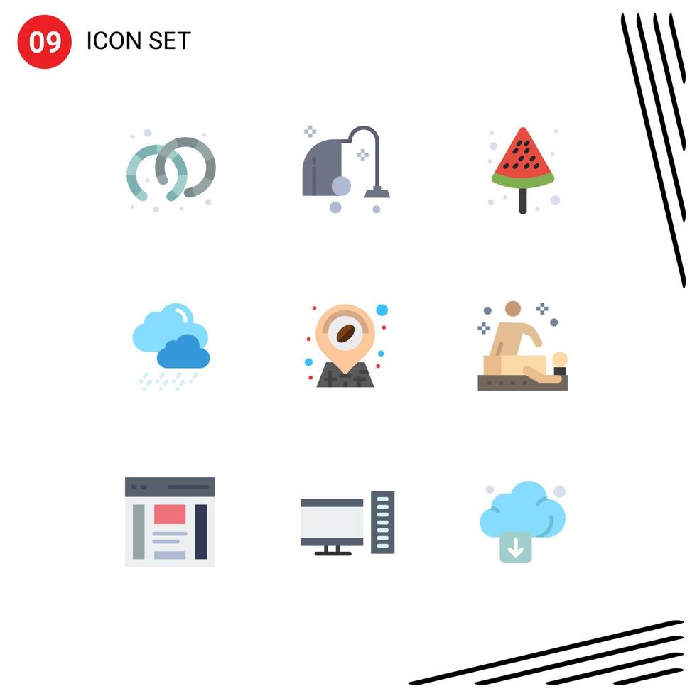 Set of 9 Vector Flat Colors on Grid for relaxation shop food location cloud Editable Vector Design Elements