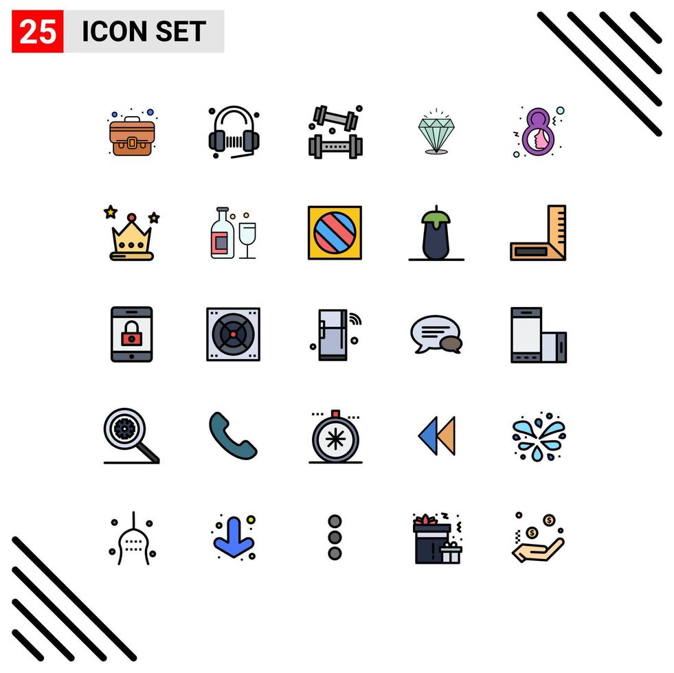 25 Filled line Flat Color concept for Websites Mobile and Apps stone shine song diamound lifting Editable Vector Design Elements