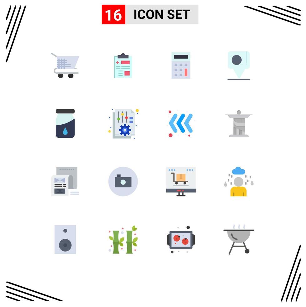 Stock Vector Icon Pack of 16 Line Signs and Symbols for document drop calculate bottle flag Editable Pack of Creative Vector Design Elements