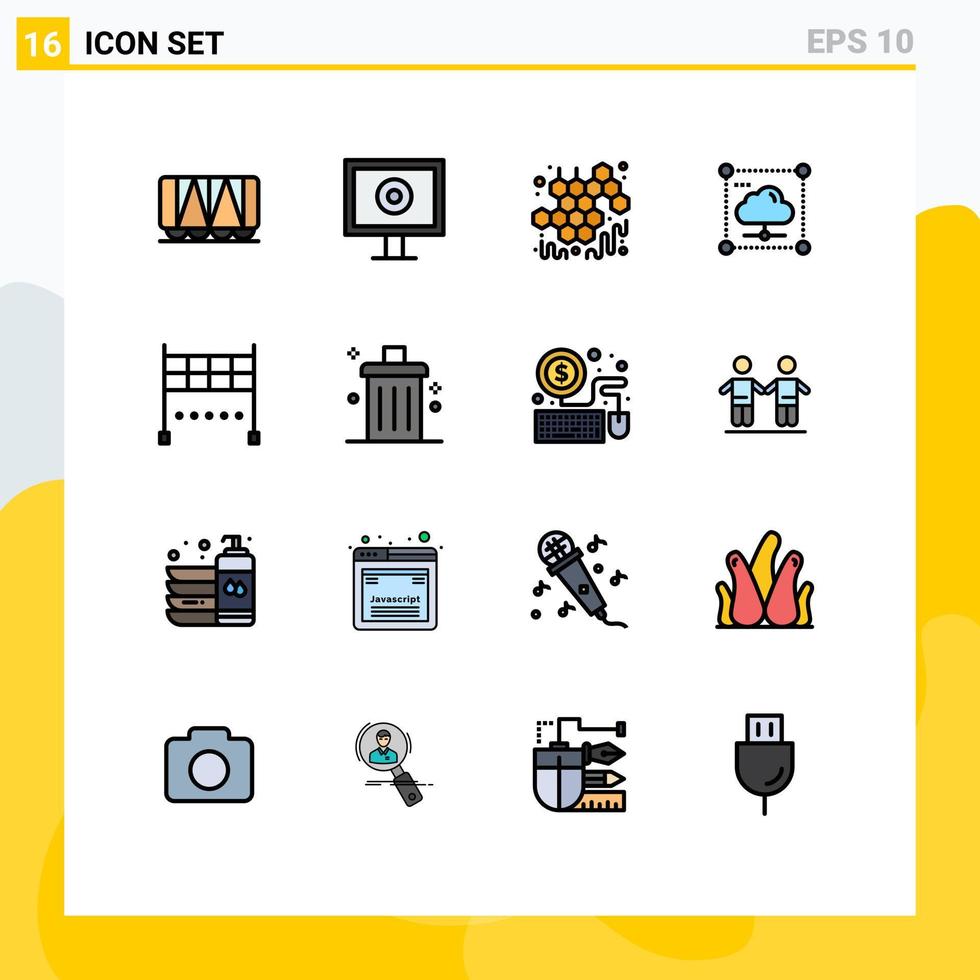 16 Universal Flat Color Filled Lines Set for Web and Mobile Applications sport finish sweet network data Editable Creative Vector Design Elements