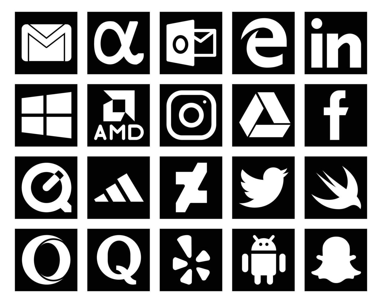 20 Social Media Icon Pack Including swift twitter amd deviantart quicktime vector