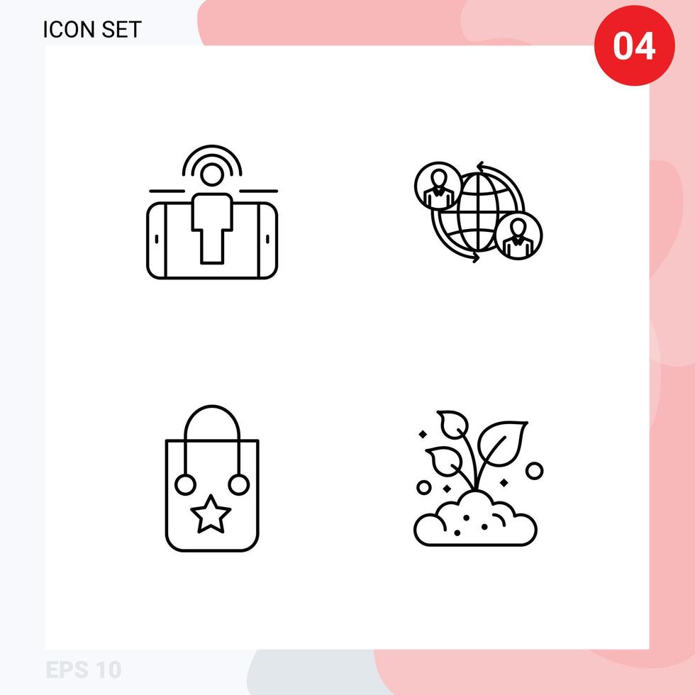 4 Universal Filledline Flat Colors Set for Web and Mobile Applications engagement handbag marketing user trip Editable Vector Design Elements