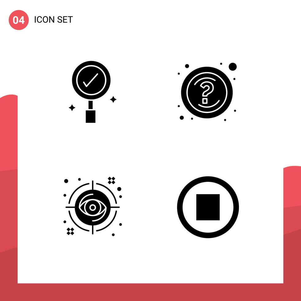 4 User Interface Solid Glyph Pack of modern Signs and Symbols of business look help support view Editable Vector Design Elements