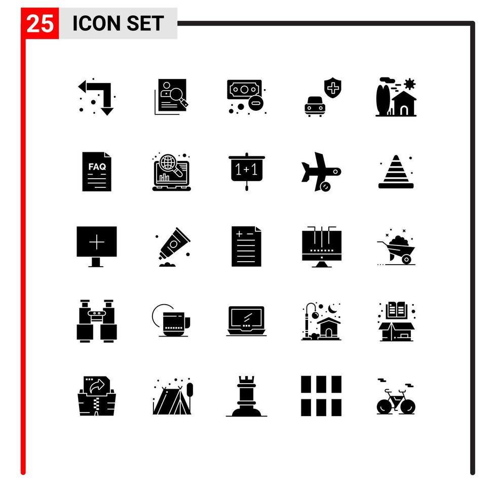 25 Universal Solid Glyph Signs Symbols of insurance outcome personal finance business Editable Vector Design Elements
