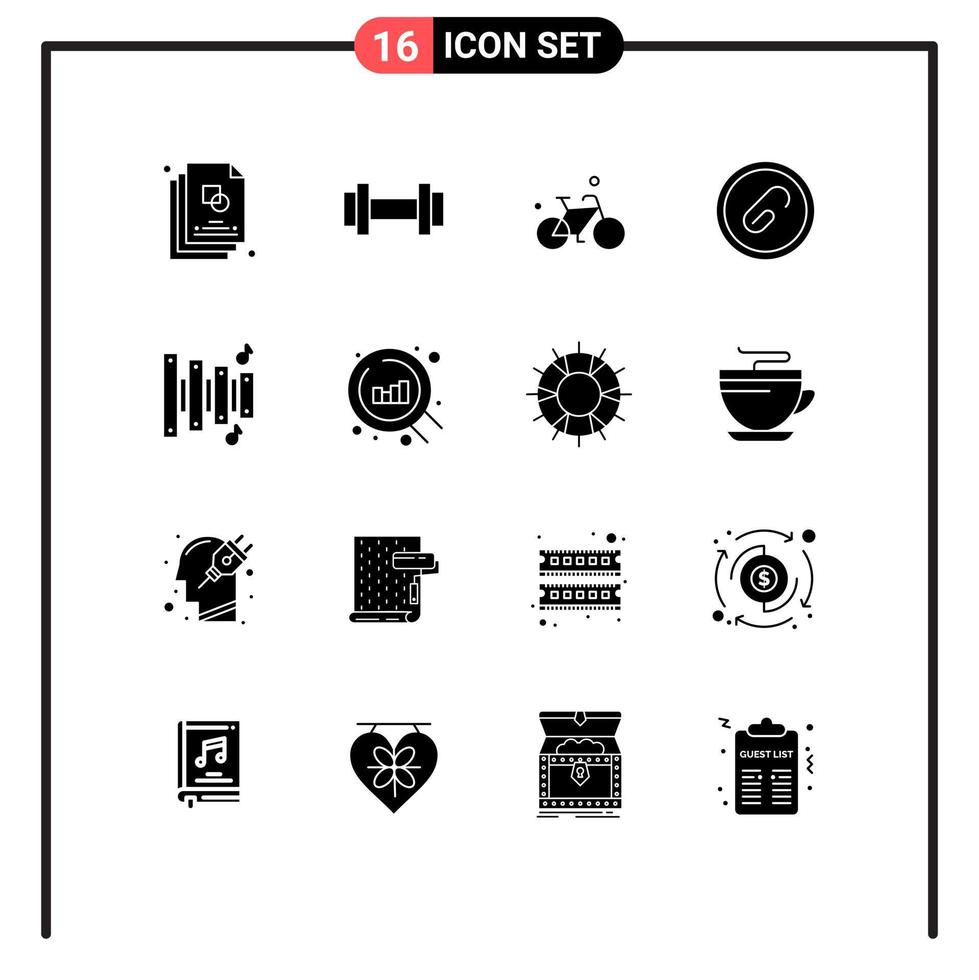 Modern Set of 16 Solid Glyphs and symbols such as custom file bicycle extension attach Editable Vector Design Elements