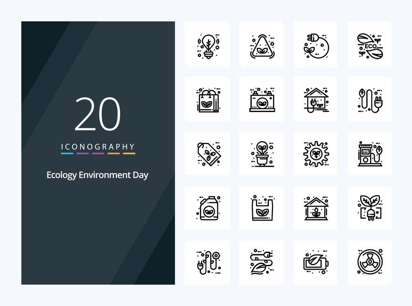 20 icono de esquema de ecología para presentación vector