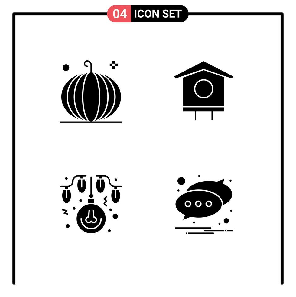 Pictogram Set of 4 Simple Solid Glyphs of cornucopia bulb harvest bird decoration Editable Vector Design Elements