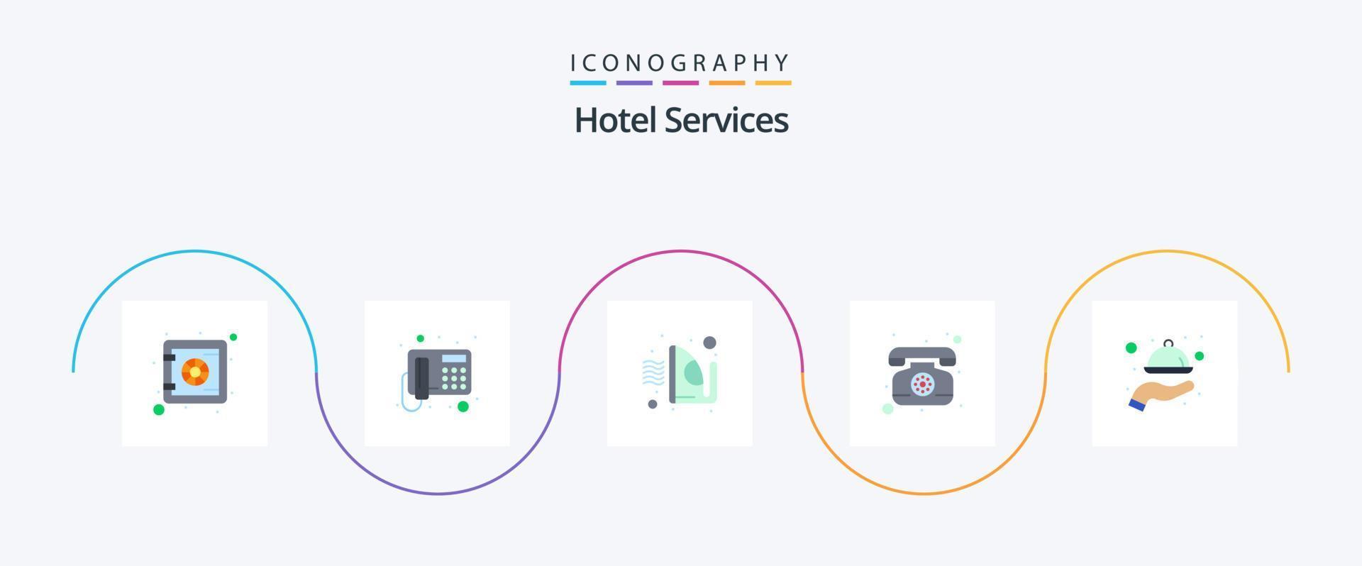 Hotel Services Flat 5 Icon Pack Including . restaurant. ironing. food. telephone vector