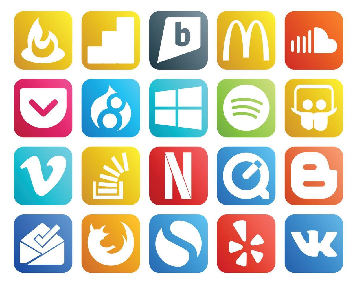 20 Social Media Icon Pack Including overflow question drupal stockoverflow vimeo vector