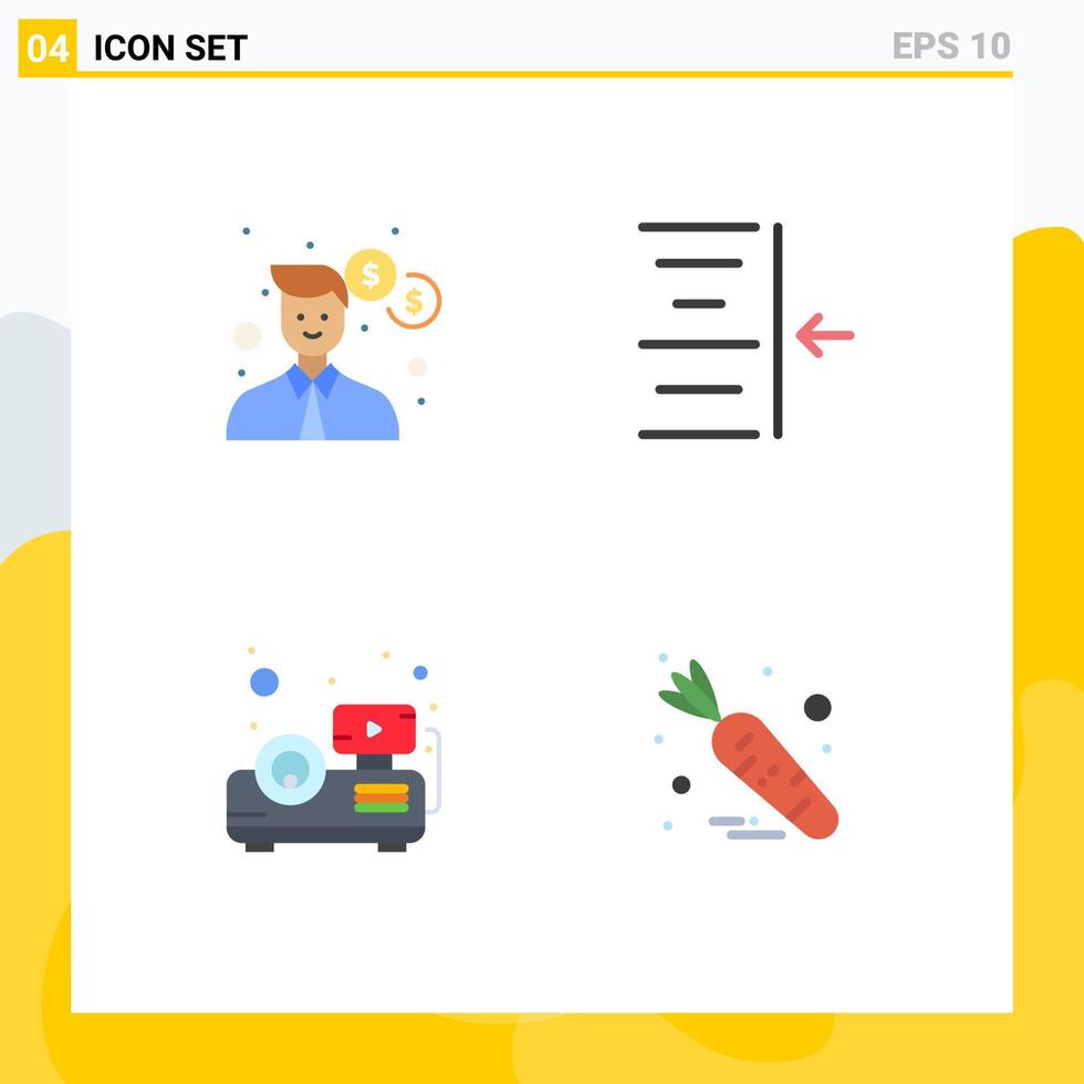 paquete de iconos planos de 4 símbolos universales de proyector de negocios dinero texto alimentos elementos de diseño vectorial editables vector