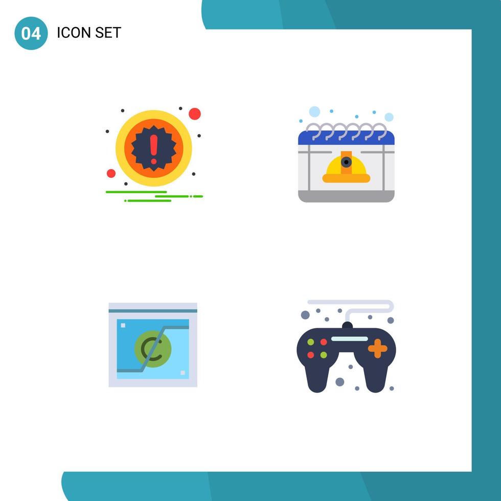 Mobile Interface Flat Icon Set of 4 Pictograms of alert copyright calendar may domain Editable Vector Design Elements