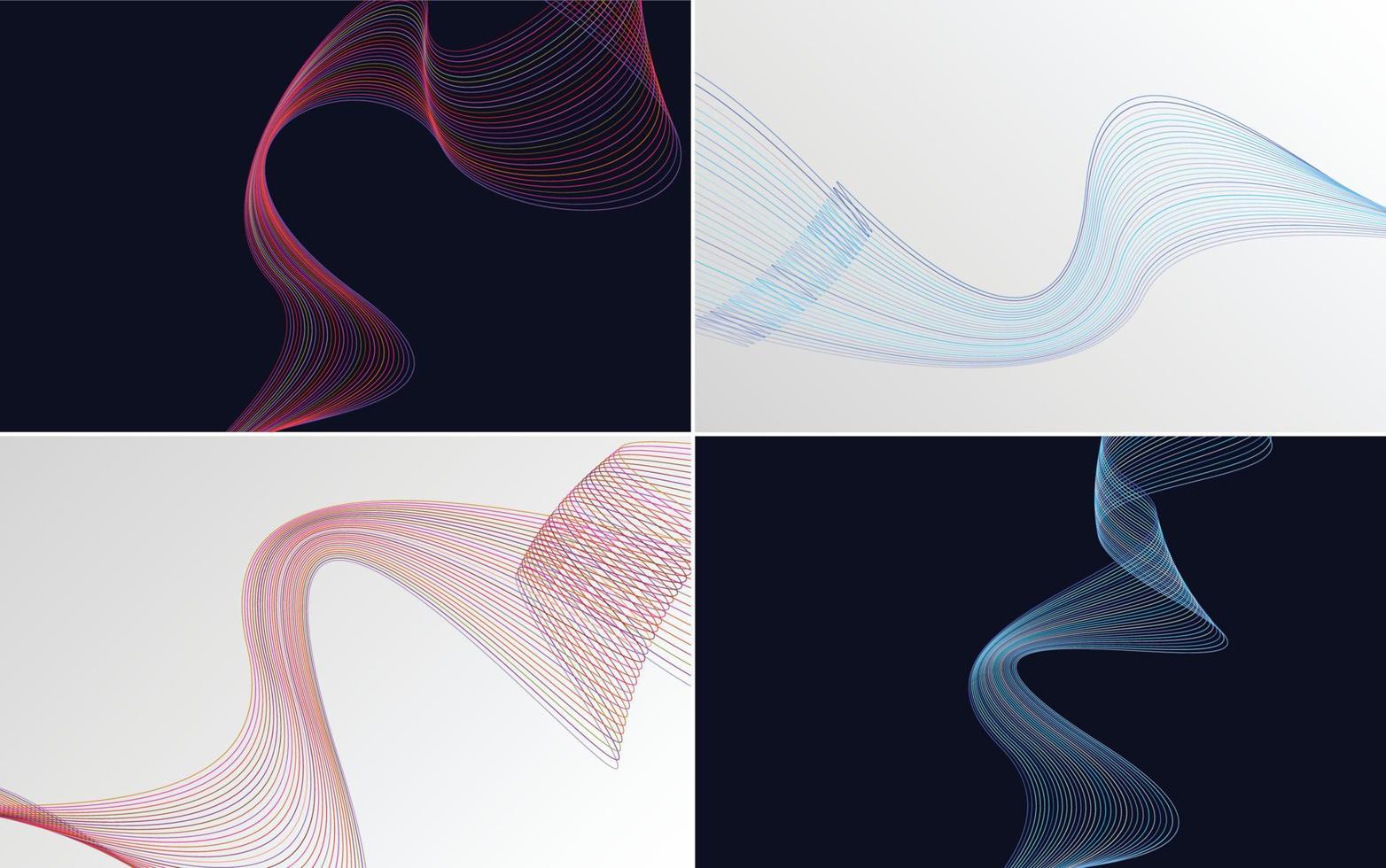 Set of 4 geometric wave pattern background Abstract waving line vector