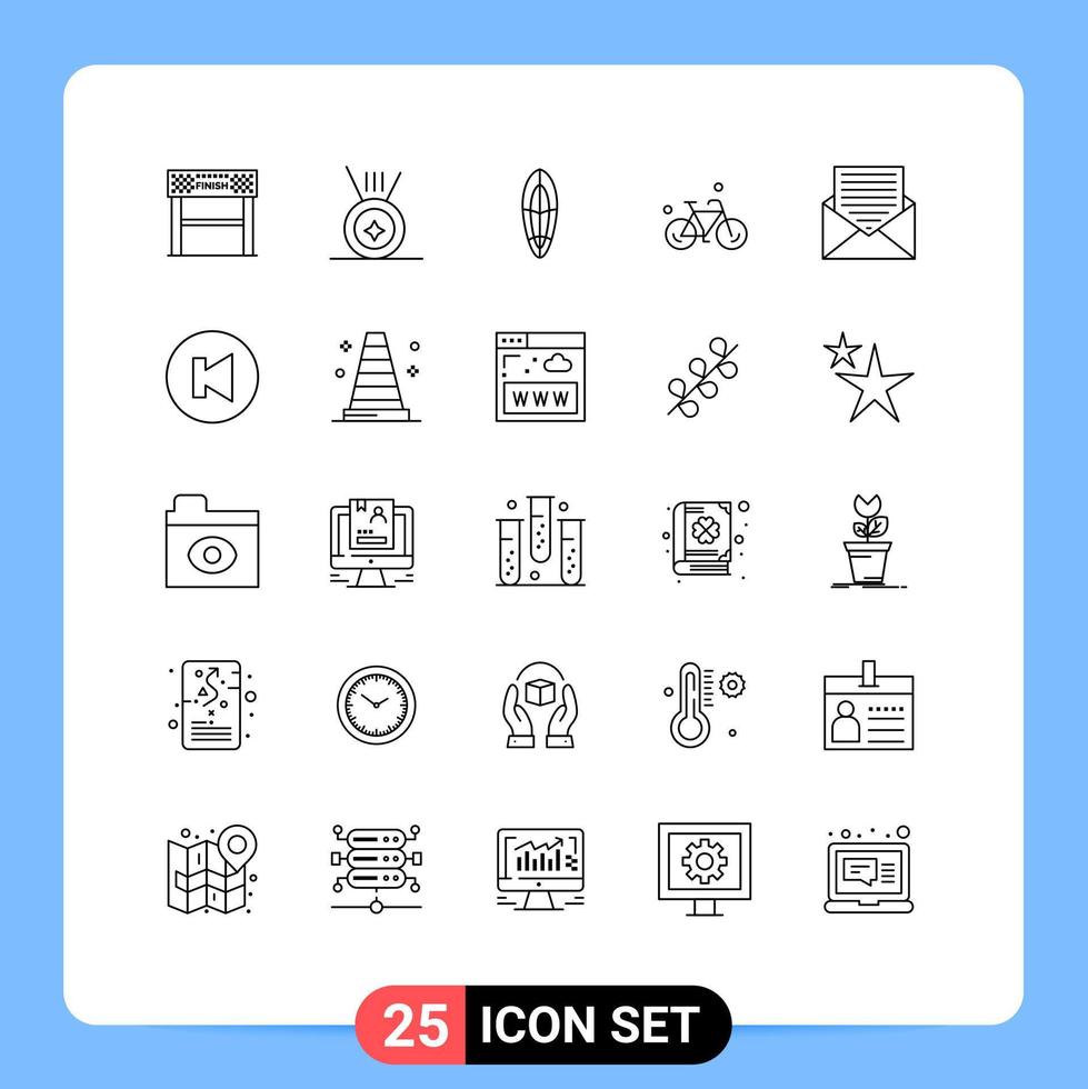 grupo de símbolos de iconos universales de 25 líneas modernas de comunicación por correo electrónico elementos de diseño de vectores editables de bicicleta de resorte deportivo