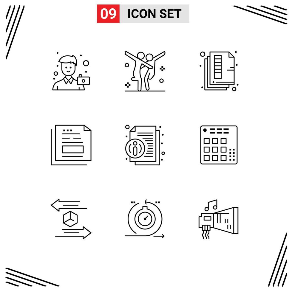 Stock Vector Icon Pack of 9 Line Signs and Symbols for invoice document party data print Editable Vector Design Elements