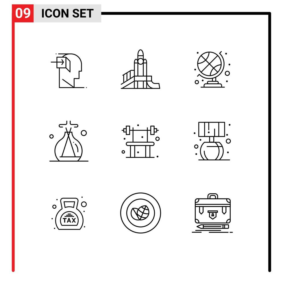 Set of 9 Modern UI Icons Symbols Signs for exercise spa playground lab green sports club globe Editable Vector Design Elements