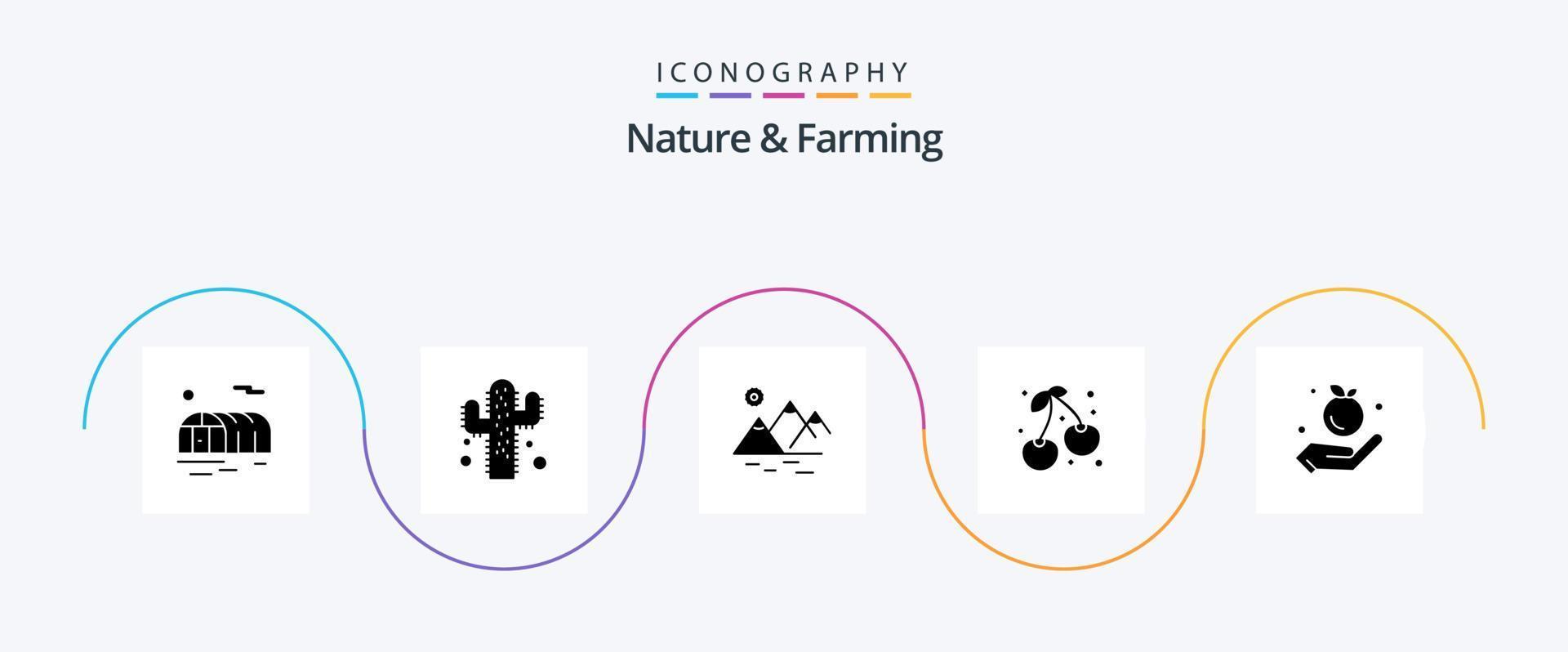 Nature And Farming Glyph 5 Icon Pack Including . food. sun. farming. food vector