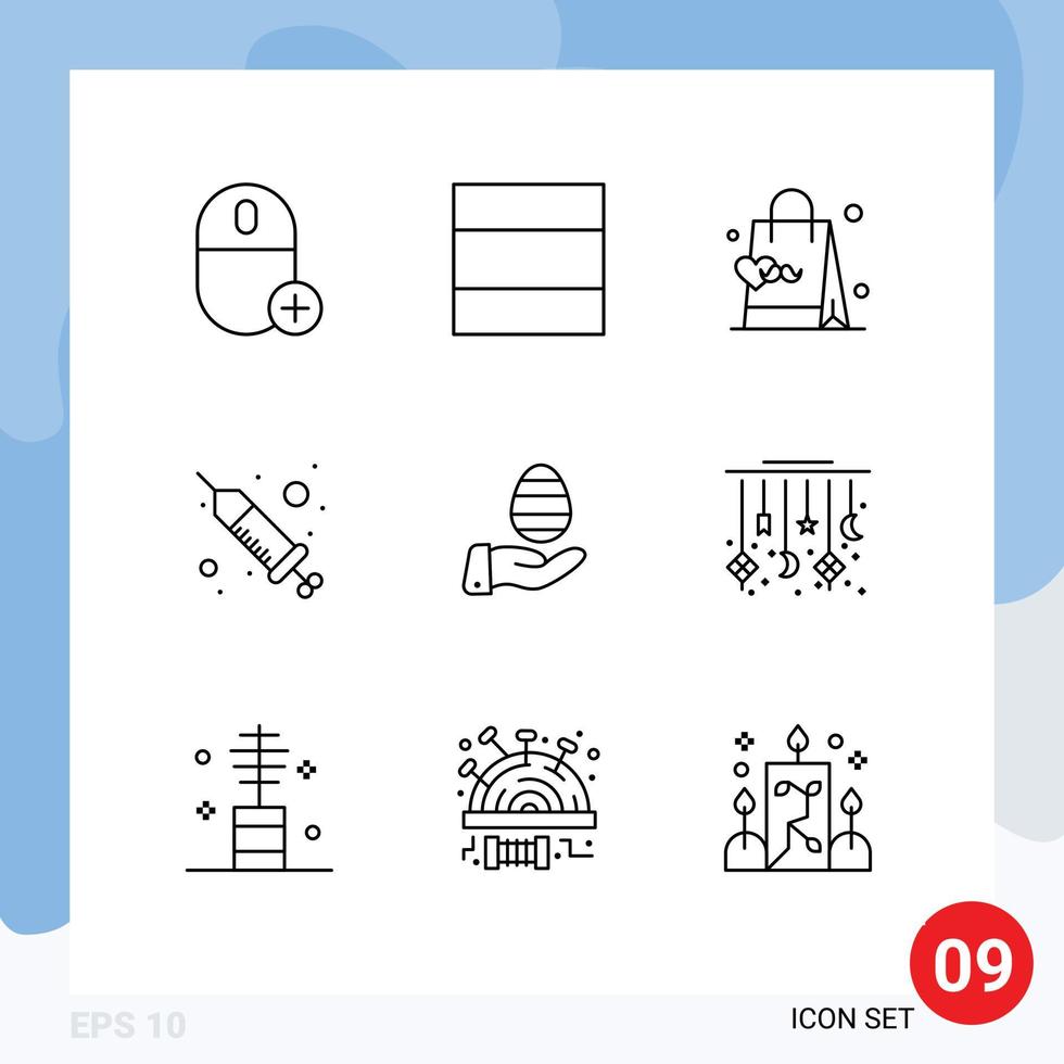 Group of 9 Outlines Signs and Symbols for easter hand father spa injection Editable Vector Design Elements