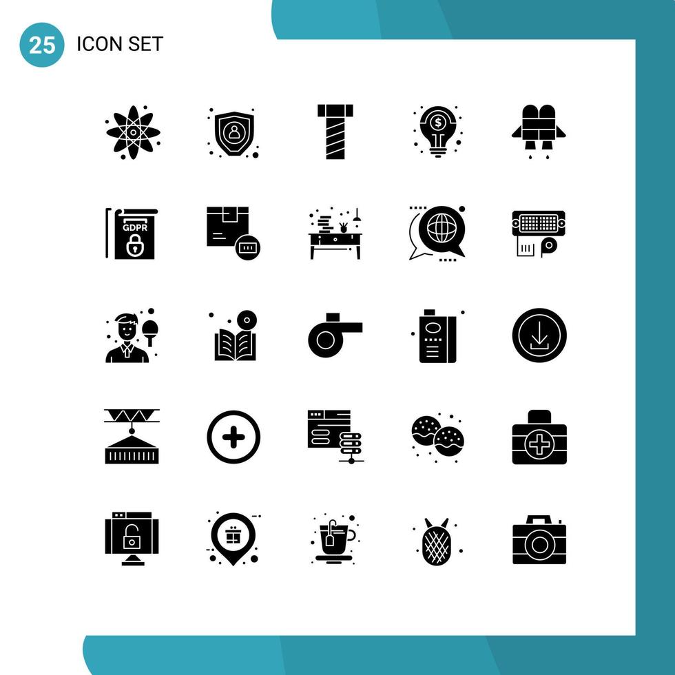 Modern Set of 25 Solid Glyphs and symbols such as rules gdpr screw jetpack solution Editable Vector Design Elements