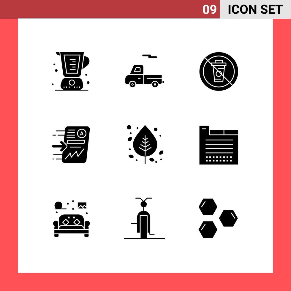 Universal Icon Symbols Group of 9 Modern Solid Glyphs of chart report and send restaurant Editable Vector Design Elements