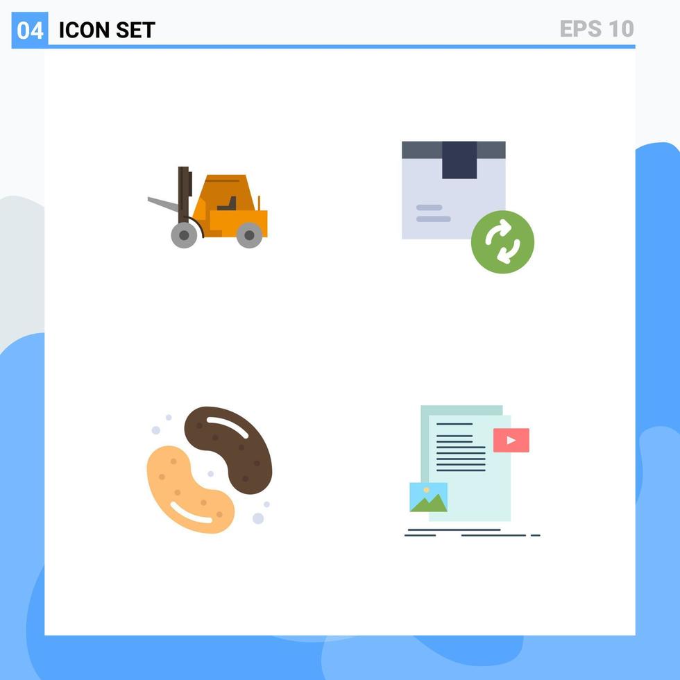 paquete de 4 iconos planos creativos de elementos de diseño de vectores editables de alimentos de productos de transporte de caramelos elevadores